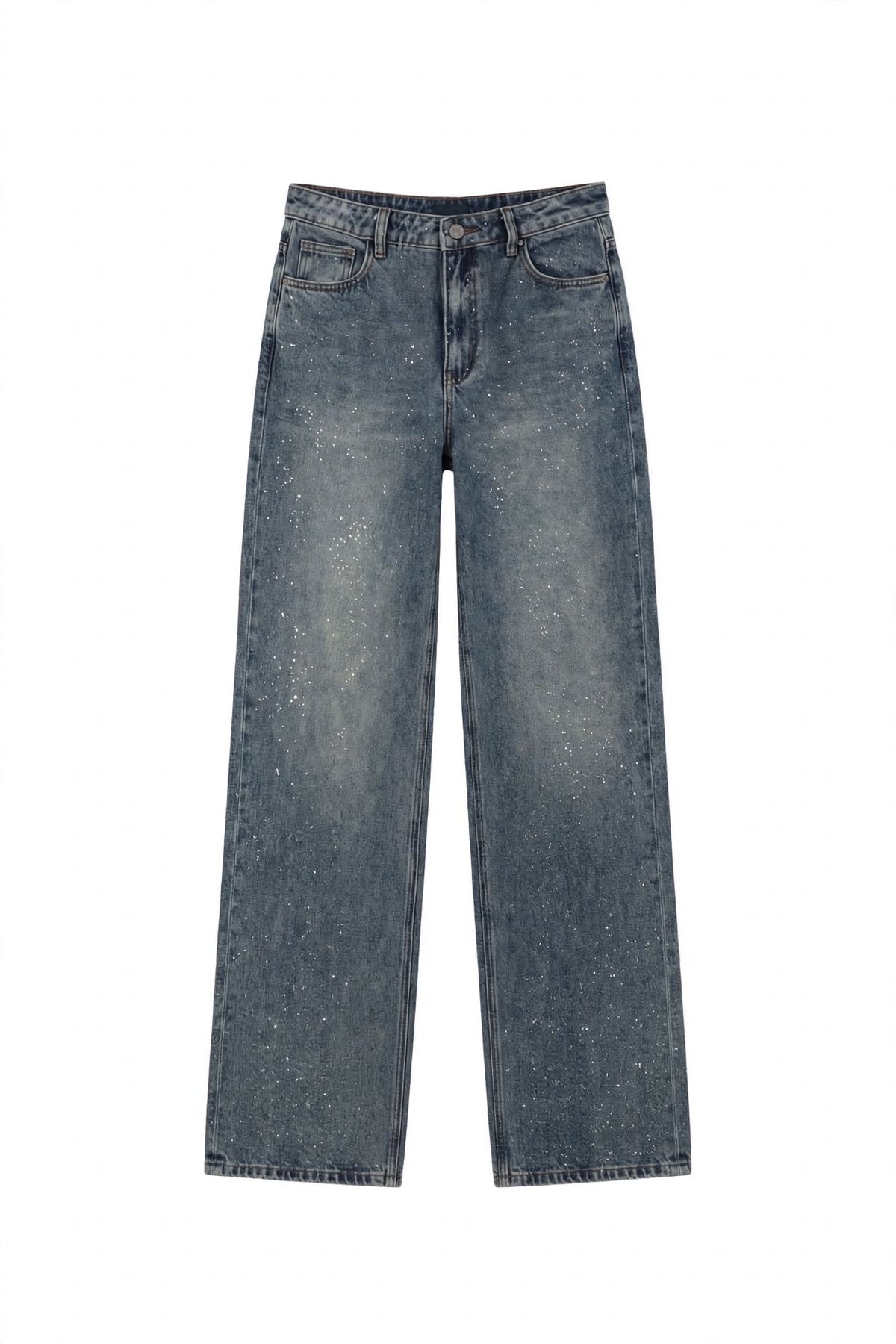 Niebieskie jeansy wide leg ELEH ze srebrnymi plamkami